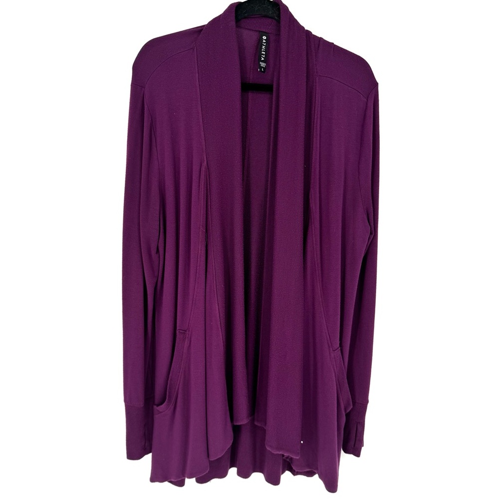 Athleta Deep Plum Open-Front Draped Cardigan